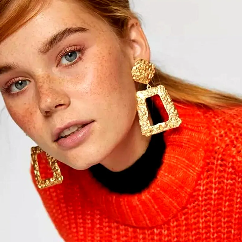 

Qiaose New ZA Brand High Quality Alloy Square Pendant Drop Earrings for Women Fashion Geometric Dangle Earrings Jewelry Hot Sale