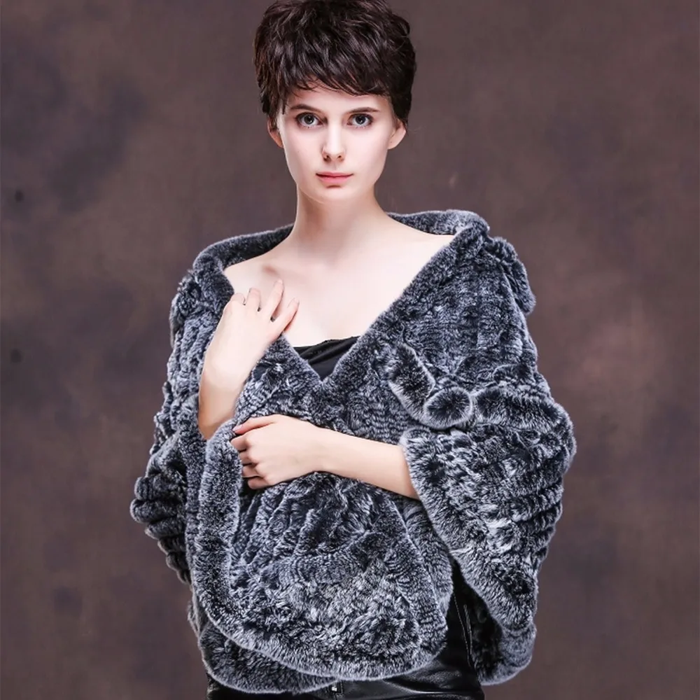 

ZY87011 2017 New Arrived High Quality Fashion Warm Winter Coat Real Rex Rabbit Fur Grass Level Cardigan Shawl Women Pashmina