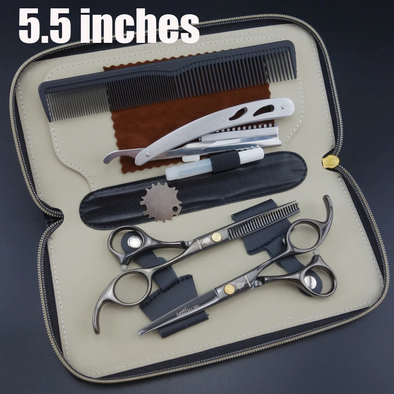 

SMITH CHU Professional Hair Scissors set 5.5 inch Straight & Thinning scissors barber shears +razor+comb +kits S071