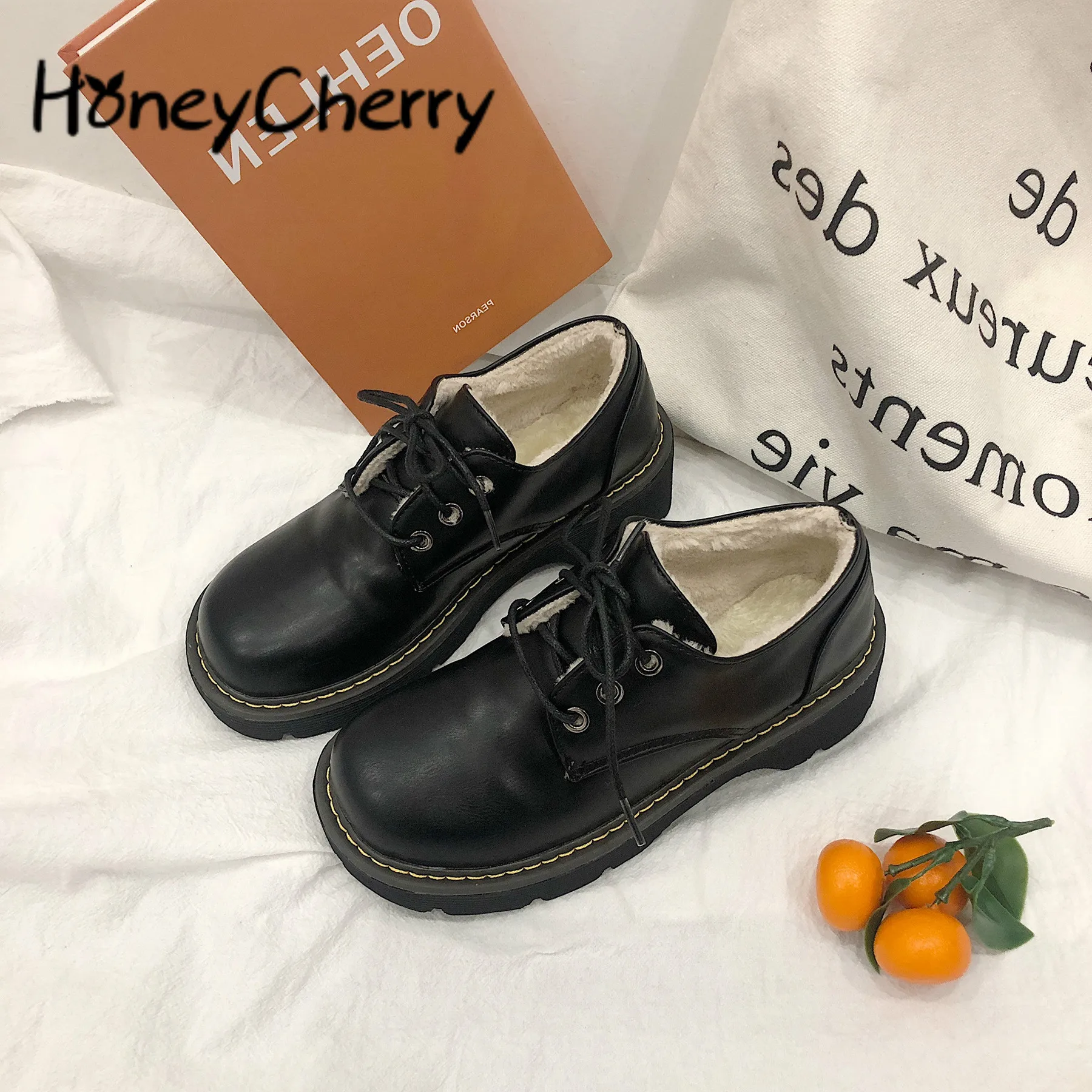 

Retro Shoes, Female Japanese College Style, Autumn 2018 New English Flat Bottom Plushed Shoes size 35-39