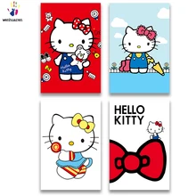 DIY цветные картинки по номерам с цветами кошка иллюстрация милый кот лук кошка Картина Рисунок Живопись по номерам в рамке