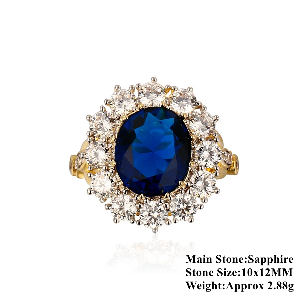 Nasiya New Design Romantic Luxury Ring Golden Color With 13x18MM Big Oval Sapphire Gemstones Fashion Fine Jewelry Wholesale