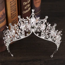 Винтажная Серебряная большая корона, роскошная Хрустальная корона в стиле барокко, свадебные орнаменты ободки на голову, диадемы и короны невесты