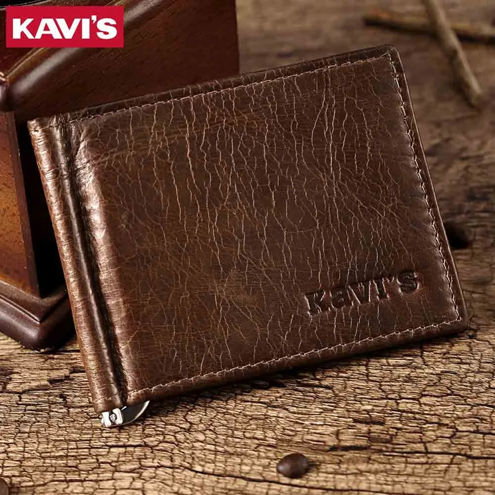 KAVIS Slim Brand Men Women Genuine Leather Bifold Male Purse Billfold Wallet Money Clip Female Clamp for Money Case 6