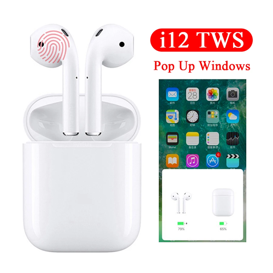 

i12 tws pk w1 chip 1:1 Bluetooth Earphones Wireless Pop Up Touch Control Earbuds Headset not air mx xy pods lk te9 i20 i18 i10