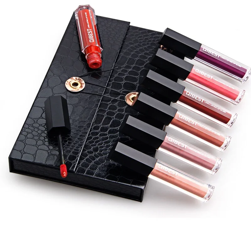 

Leather bag lip gloss set non-stick cup non-fading liquid lipstick 7 sticks lip gloss set cosmetics