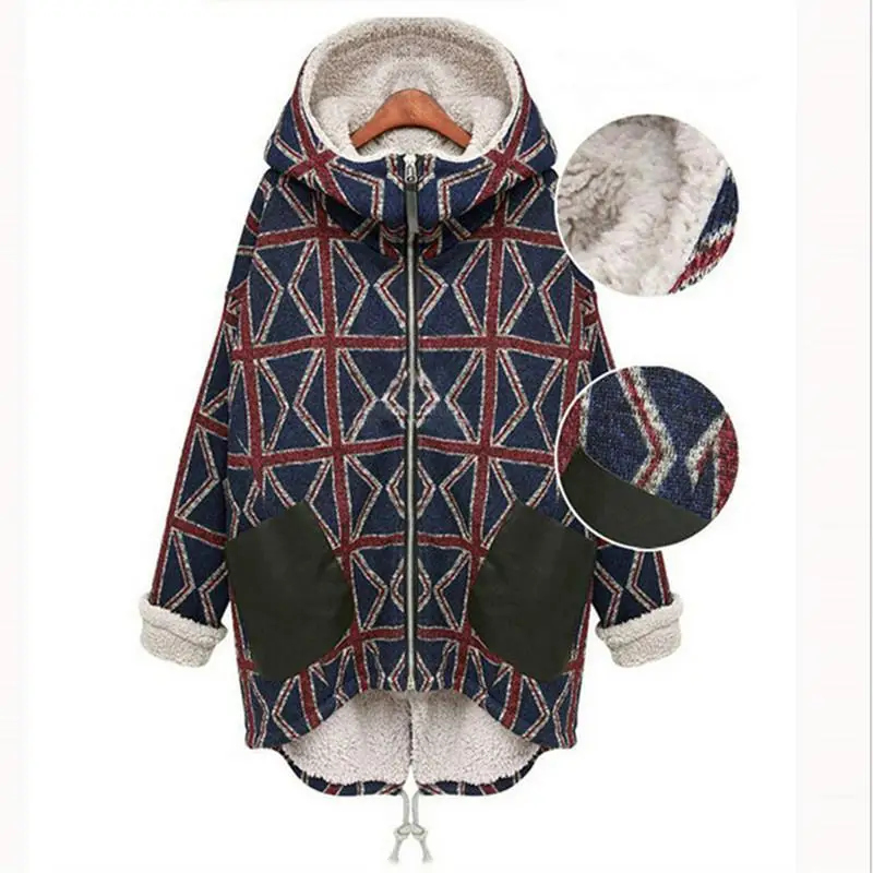 

New winter thick women coat long section winter coat fashion printing big size plus velvet warm coat jacket