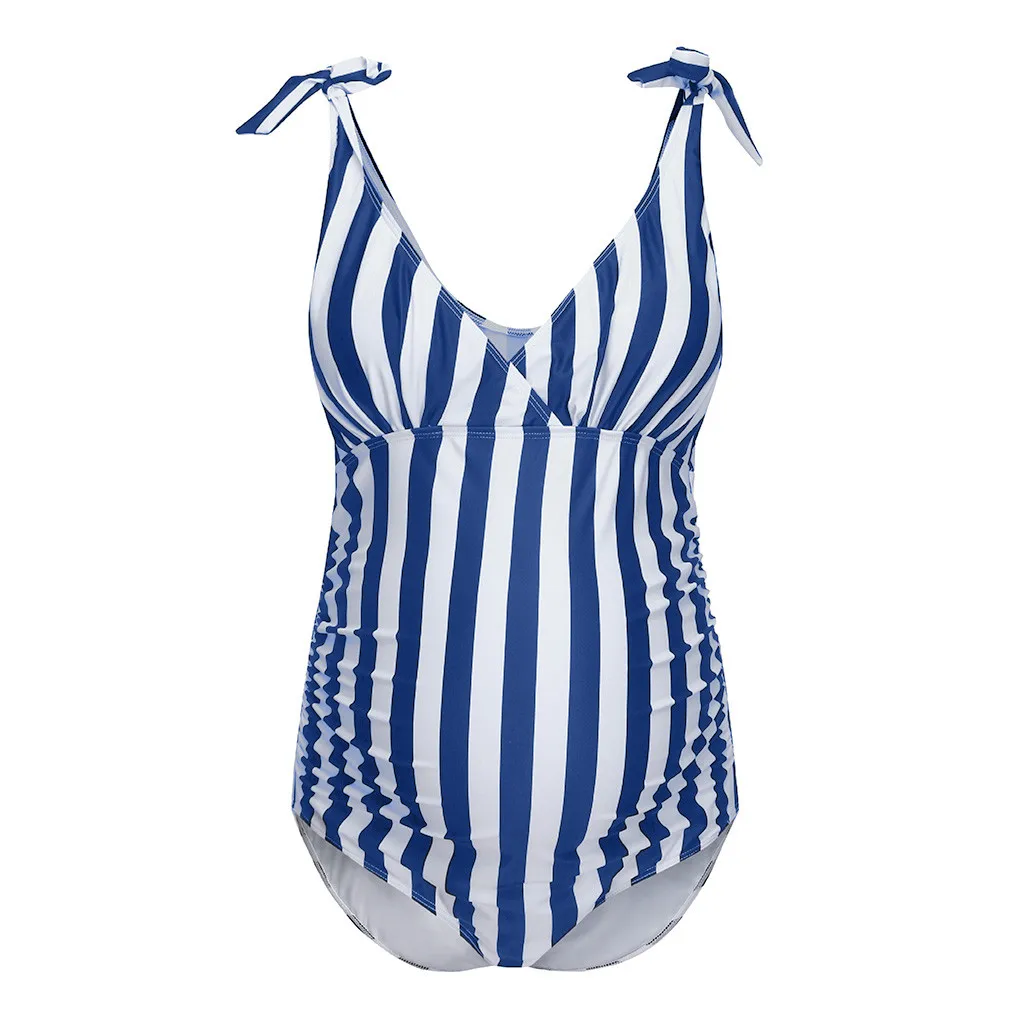 Женский купальник для беременных, танкини в полоску, бикини, купальник, пляжная одежда, костюм для беременных costumi da bagno donna - Цвет: Синий