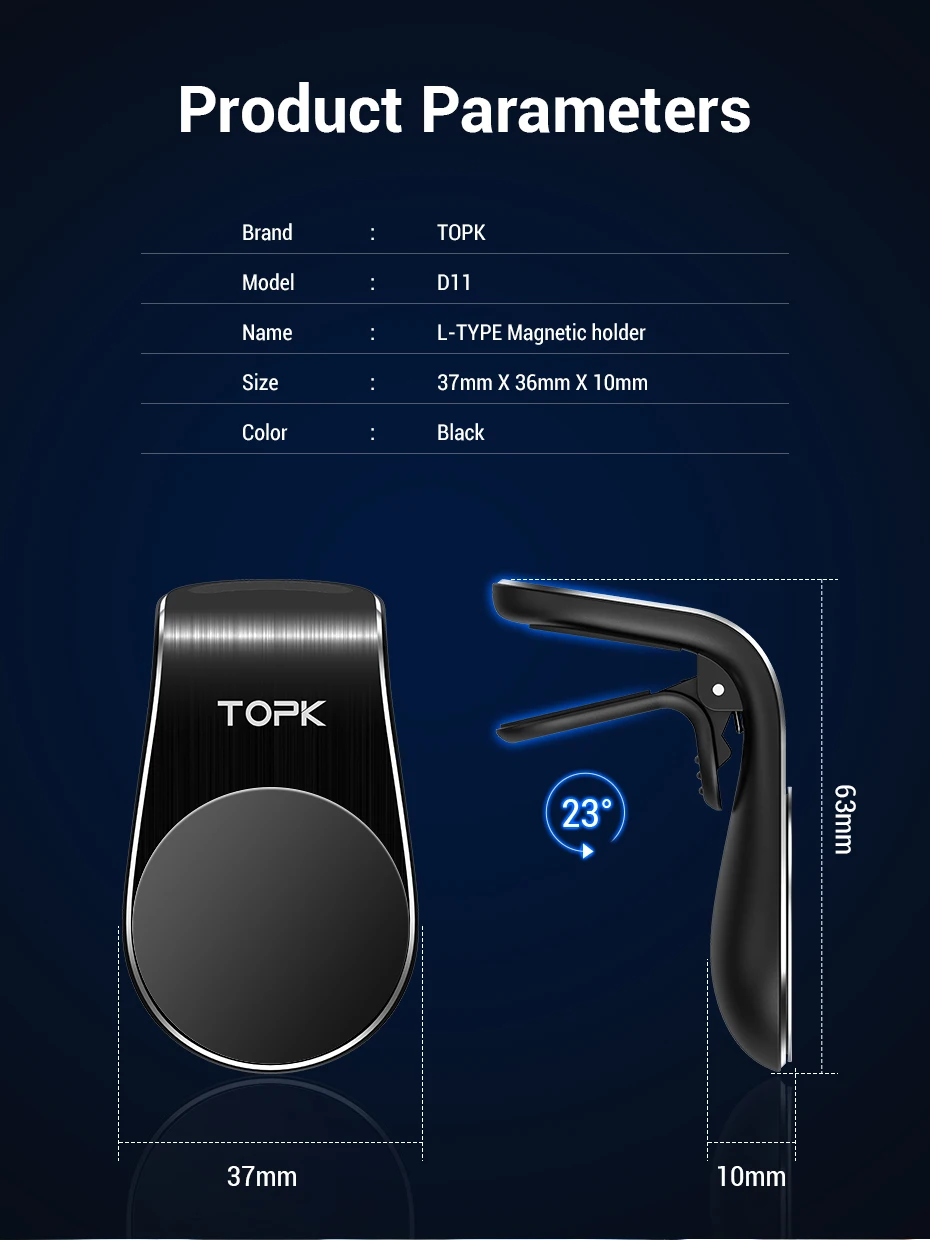 TOPK, магнитный автомобильный держатель для телефона, портативный, L форма, крепление на вентиляционное отверстие, магнит, подставка для сотового телефона, держатель для iPhone X 7, samsung, Xiaomi