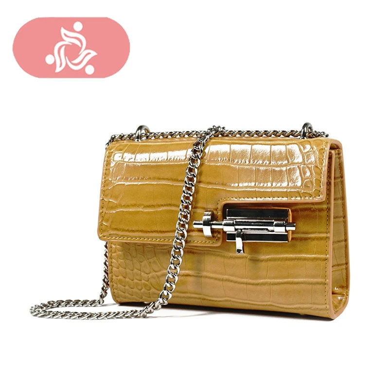 

New Arrival Fashion Lock Crocodile Chain Shoulder Bag Woman Handbag Women Bag Yellow Black Belt Bag Cool For Women