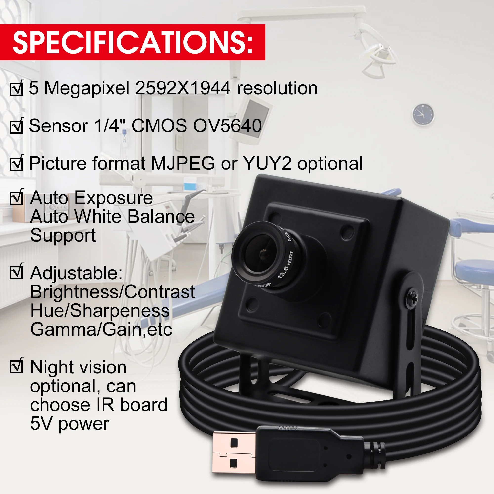 5,0 мегапиксельная 2592x1944 CMOS OV5640 CCTV безопасности мини коробка UVC USB камера с объективом 8 мм