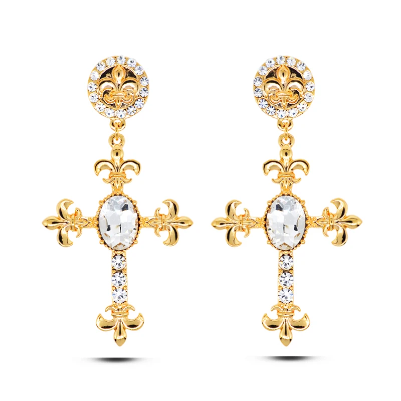 E053 Crystal Cross Earrings Women Gold And Silver Color Drop Earrings 3