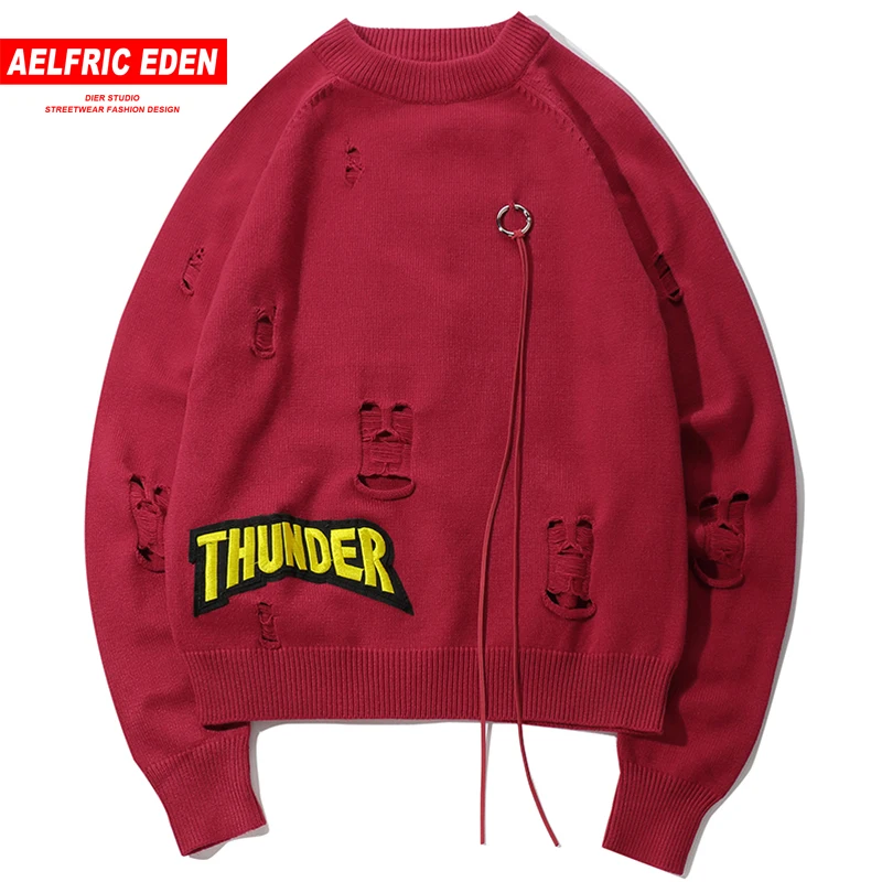 Aelfric Eden длинная линия проблемных отверстие мужские трикотажные пуловер, свитер для мужчин 2018 хип хоп Повседневный свитер Джемперы уличная