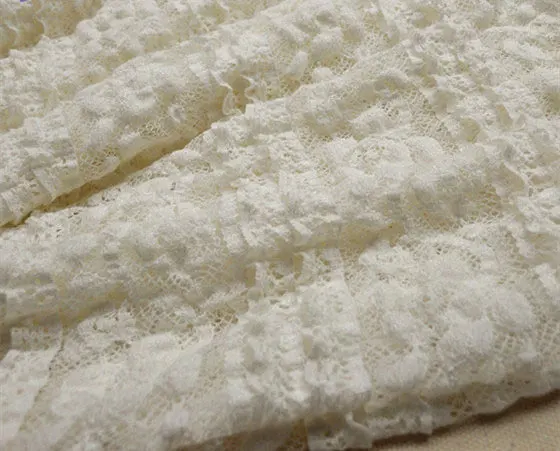

ivory lace fabric, stretch , elastic cake ruffled, vintage lace fabric, by the yard