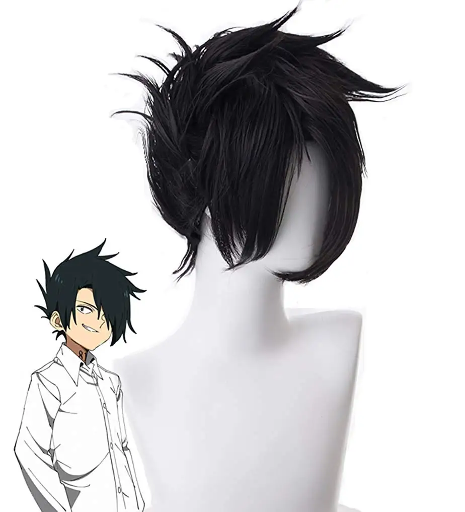 

The Promised Neverland Ray Black Hairs Cosplay Ray Short Wigs Headwear Cosplay Free Size for Boys Girls