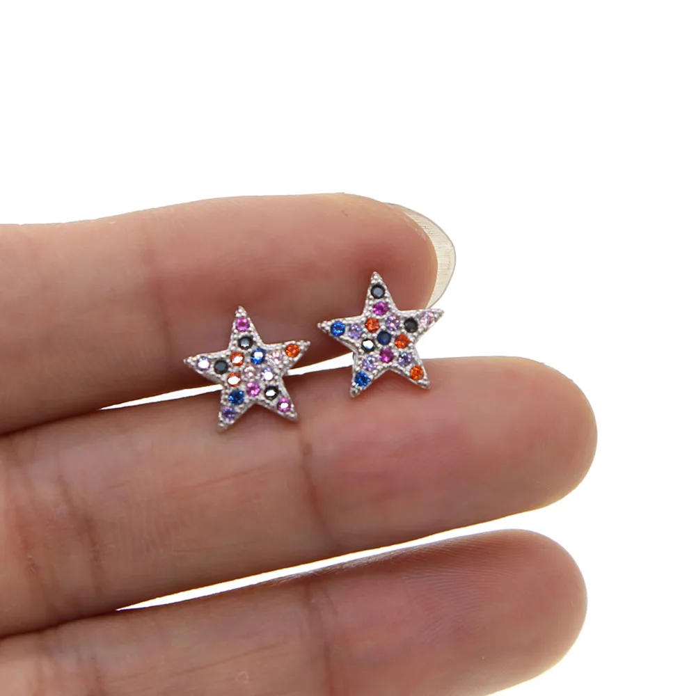 

925 sterling silver rainbow star stud colorful cz 2019 summer new earring