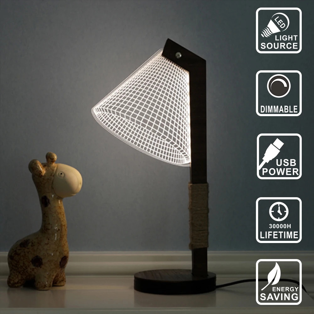 

Wood 3D lamp dimmable lighting LED Lamp USB Night Light desk table lamp wood led bulb decoration light Acrylic Light IY804006