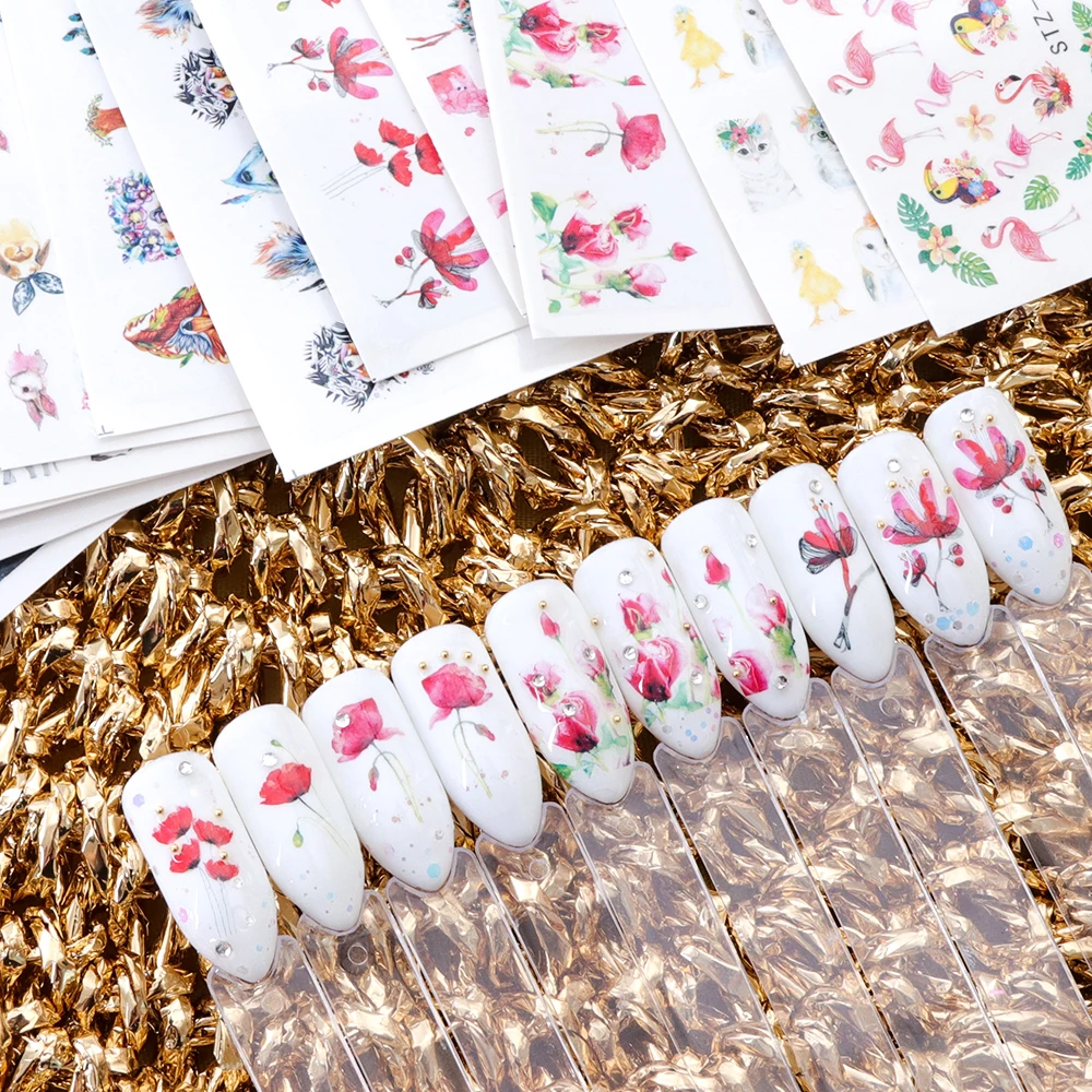 1 PCS Charming Watermark Nail Art Stickers Colorful Floral Pattern Nail Slider Holographic Stickers For Nail Decors LASTZ665-668