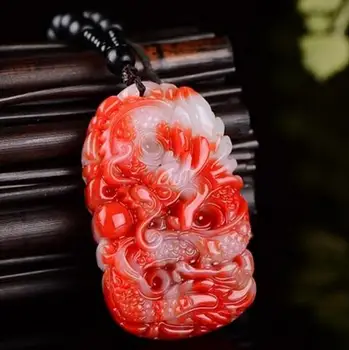 

Carved Bloodstone Floating flowers Dragon Primary care Men's Pendant necklace