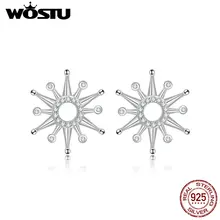 WOSTU 925 пробы серебряные блестящие солнечные оригинальные серьги-гвоздики для женщин Эффектные серьги Модные ювелирные изделия CQE640