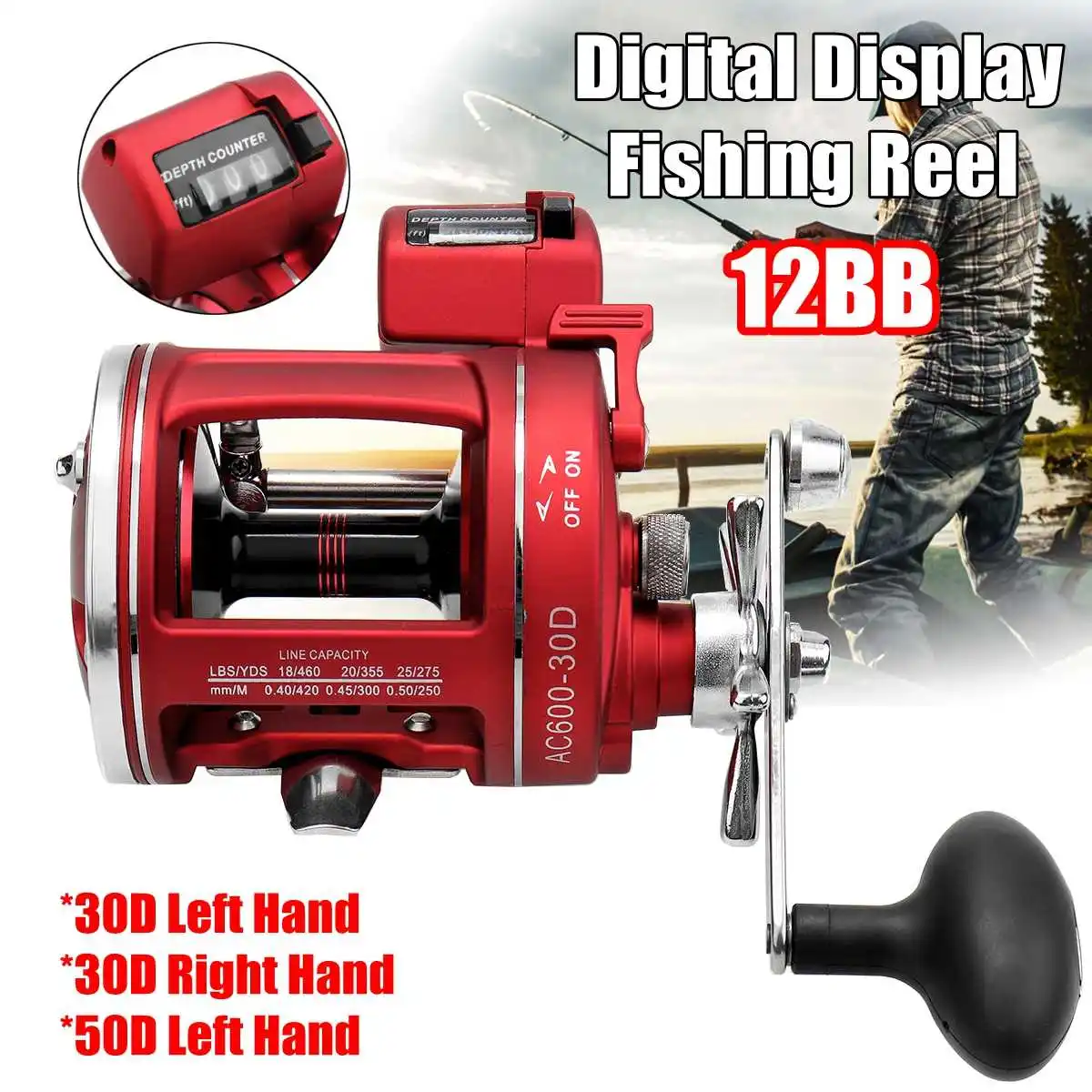 

12BB Metal Baitcasting Reel with Electric Depth Left Right Hand Round Drum Drag Powerful Feeder Reels