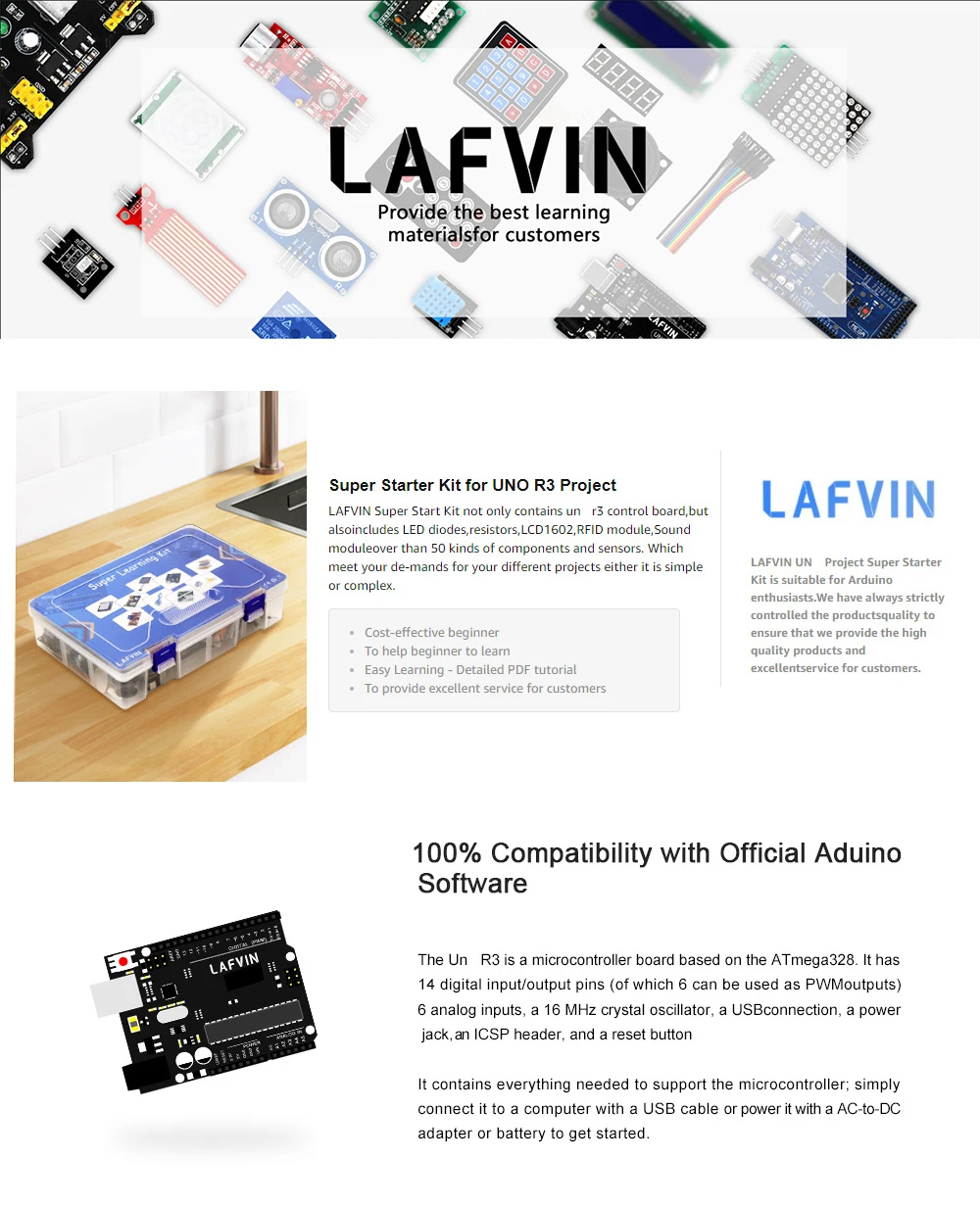 LAFVIN супер стартовый набор для Arduino для UNO R3 с CD учебник