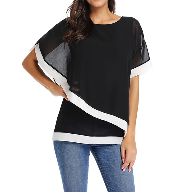 

Blusas 2019 Summer Chiffon Blouse Women Casual Batwing Sleeve Loose Shirt Fashion Patchwork Blouse Office Ladies Tops Plus Size