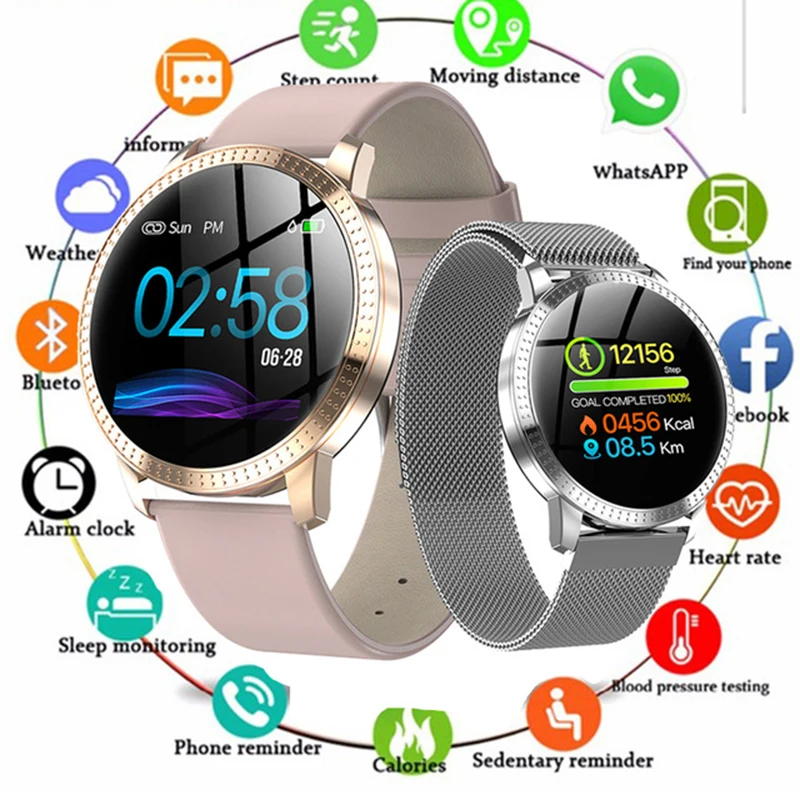 

Smart Watch Waterproof IP67 1.22 Inch Blood Pressure Monitoring Metal Starp Multi Sport Modes SmartWatch Women Band Relogio