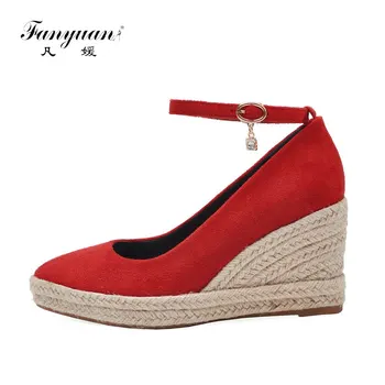 

fanyuan big size 33-41 fashion spring autumn new shoes woman pointed toe shallow pumps women shoes platform wedges shoes women