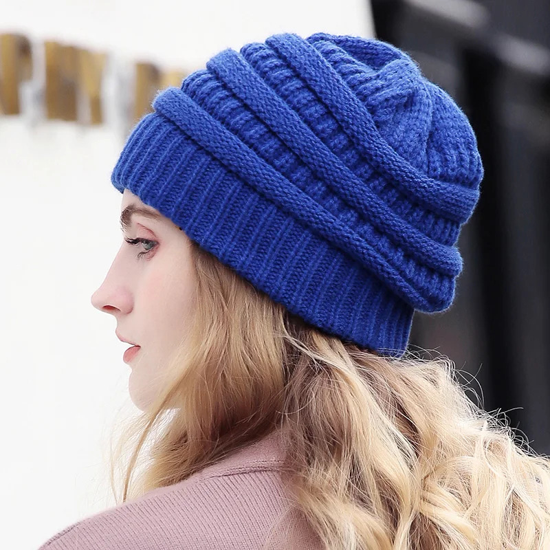 

Drop Shipping Beanie Women Cap Hat Skully Trendy Warm Chunky Soft Stretch Cable Knit Slouchy Beanie Winter Hats Ski Cap 2018
