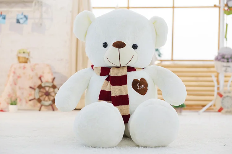 Мягкие биги плюшевые медведи чучело Плюшевые игрушки с шарфом 80 см 100 см милые большие медведи для детей огромная Подушка куклы подарок подруге - Цвет: white teddy bear B