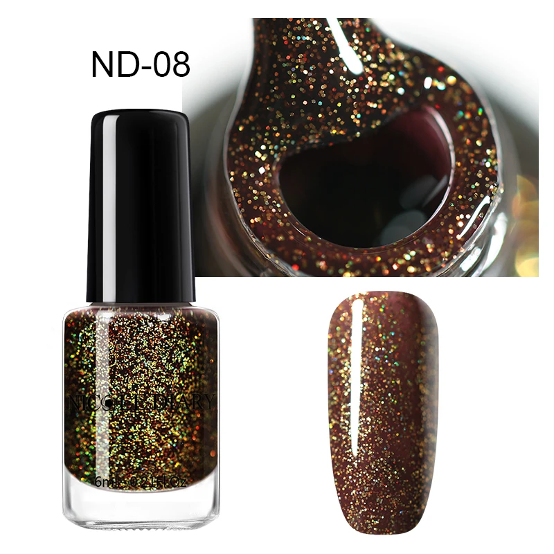 NICOLE DIARY 73 Colors Nail Polish Red Gray Glitter Pearl Nail Art Varnish Water-based Manicure Nail Art Lacquer 6ml - Цвет: Glitter 08