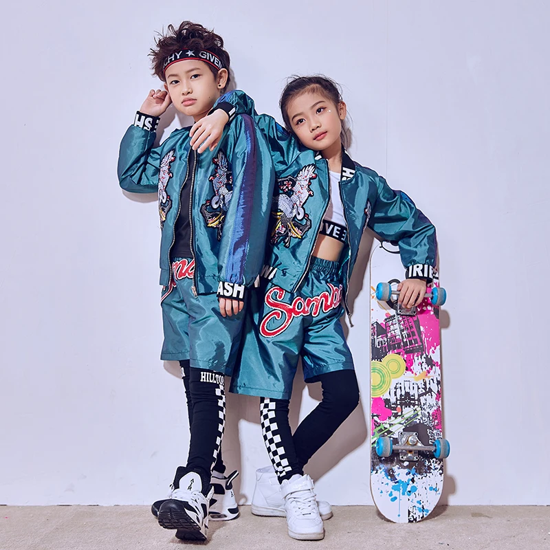 

New Boys and Girls Children Hip Hop Street Dance Jazz Dance HIPHOP Drums Embroidered Costumes Stage Costumes