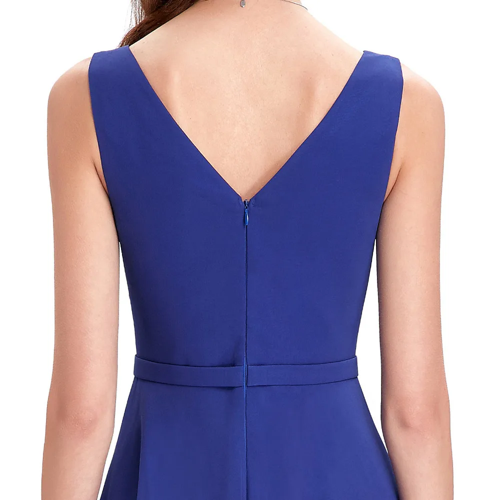 High Low Royal Blue Chiffon Short Front Long Back Bridesmaid Dress