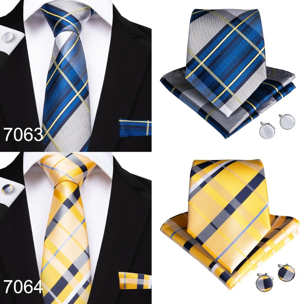 BarryWang 20 стилей пледы мужские s галстуки для мужчин галстук носовой платок запонки модные шелковые 8 см розовый синий красный желтый галстук Gravatas Cravatte