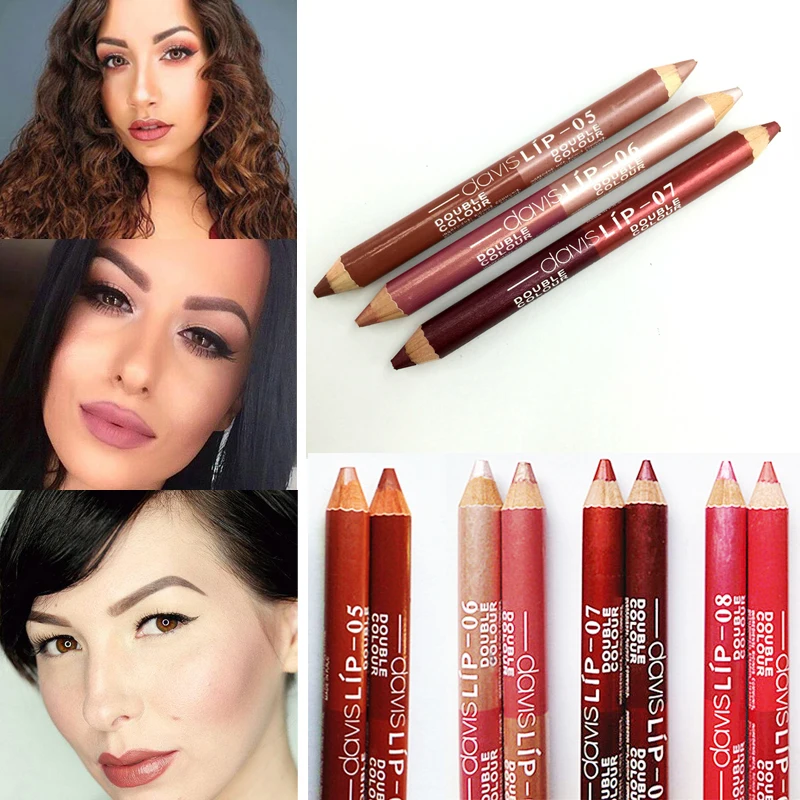 

New Hot Double-color Metallic Lips Pencils Shimmer Lipliner Lipstick Professional Waterproof Matte Lip Liner Pencil Beauty Tools