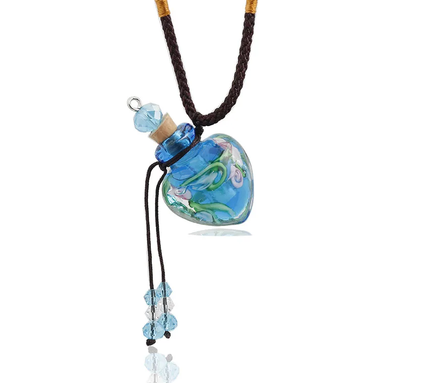 

NEW Murano Glass Lampwork Pendant Rope Chain Blue Necklace Essential Oil Diffuser perfume bottle Crystal Rhinestone necklaces