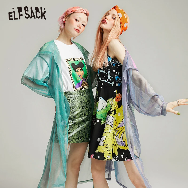 Very best  ELFSACK Mesh Casual Knitted Sun-Protective Coat 2019 Summer Fashion Streetwear Hooded Outwear Femal