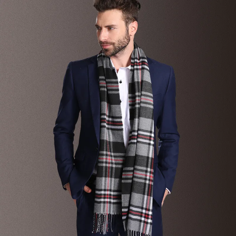 2021 New Europe Fashion Shawl Scarves Men Winter Warm Tartan Designer Scarf Business Sjaal Plaid Cotton Wraps Bufanda Foulard 