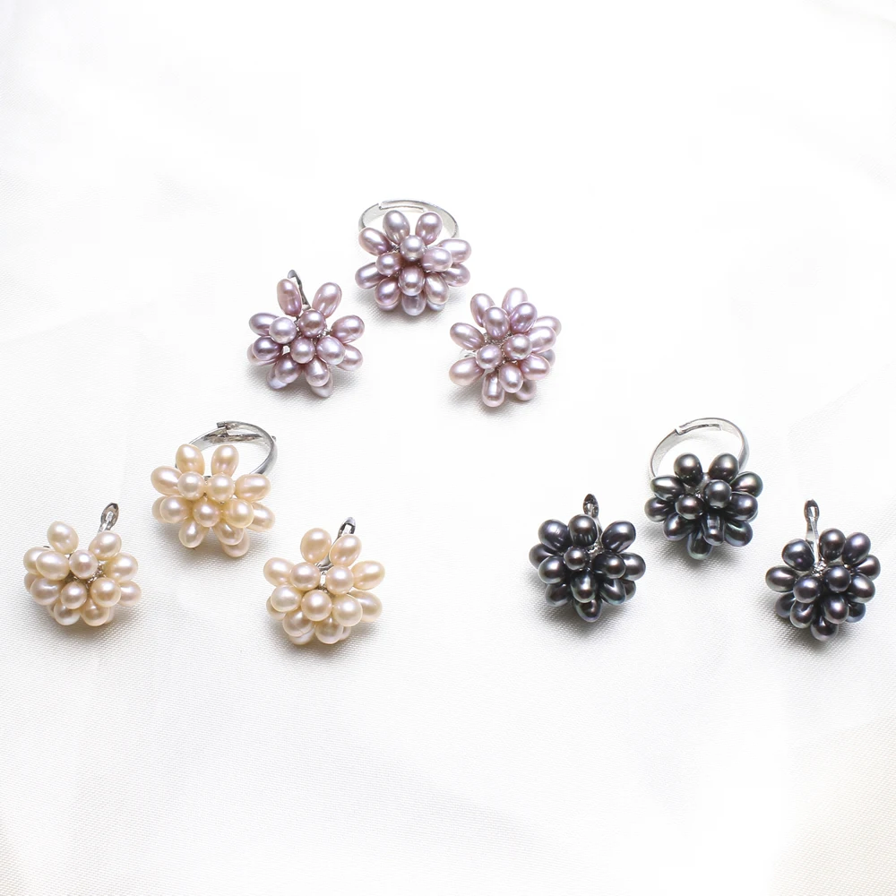 Комплект из кольца и серёг с натуральным пресноводным жемчугом|pearl jewelry set|jewelry