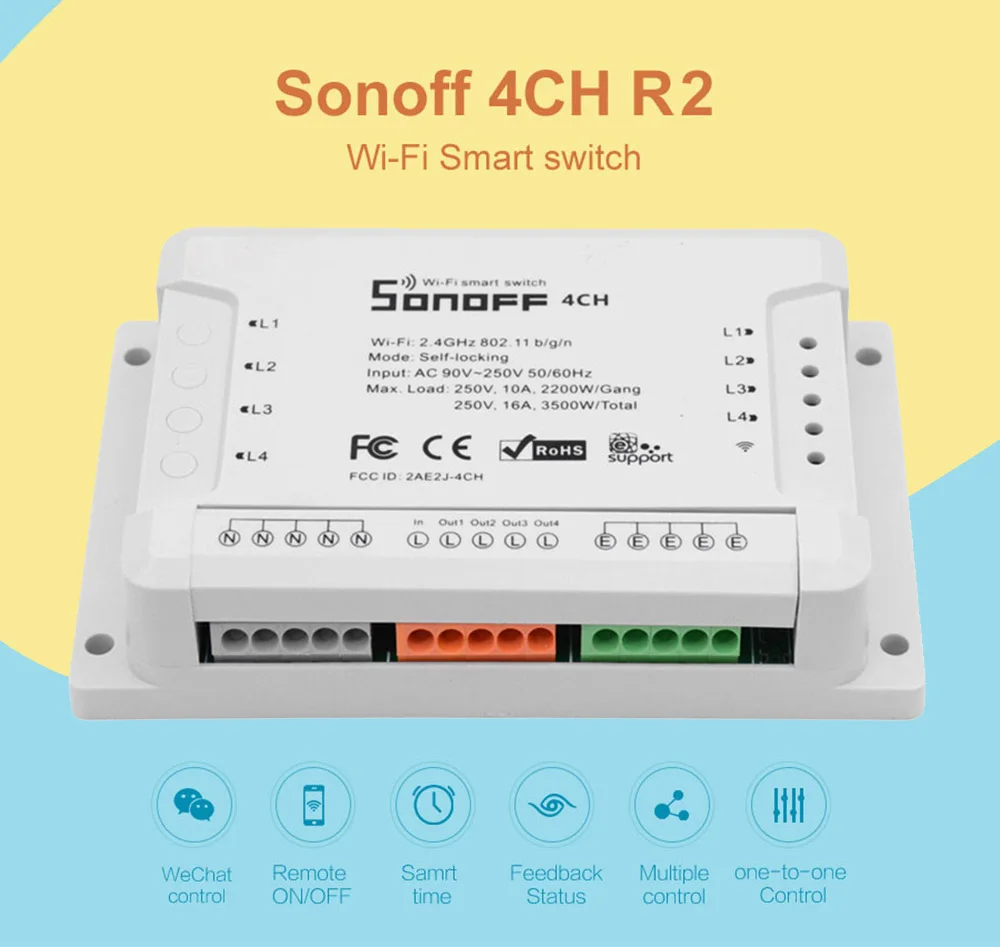 SONOFF 4CH R2 4 банды Wifi свет умный переключатель работает с Alexa Google Home Смартфон Дистанционное управление многоканальный умный переключатель