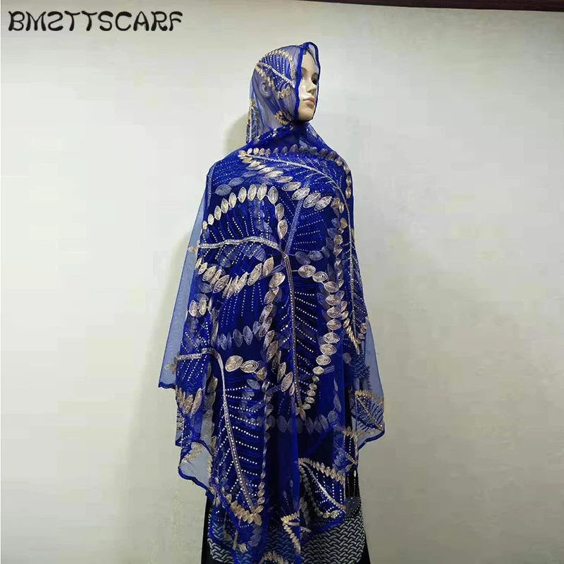 

Newest African Women Hijab Scarfs Leaf Design Big Embroidery Soft Net Scarf Breathe Material Summer Scarfs FACTORY PRICE BM803