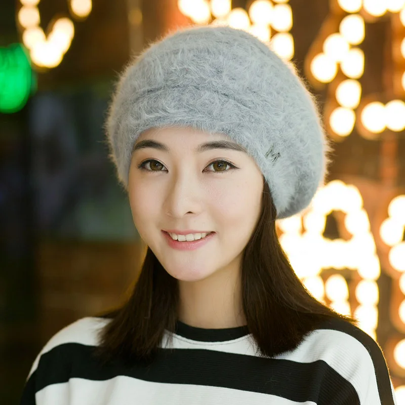 Free Shipping 1 PCS Fashion 2016 Autumn And Winter Hats Beret Rabbit Hair Knit Hat Casual