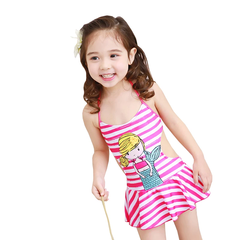 2017 Girl's Dress Swimwear One Piece Striped Swimsuit Children Baby