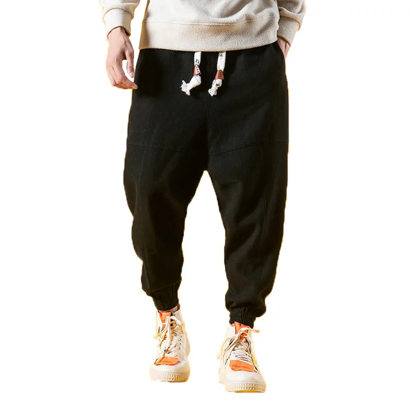 

2019 Summer Linen Harem Pants Men Hip Hop Drop Pants Men Joggers Male Pantalones Hombre retro Chinese Style thin sweatpants 5XL