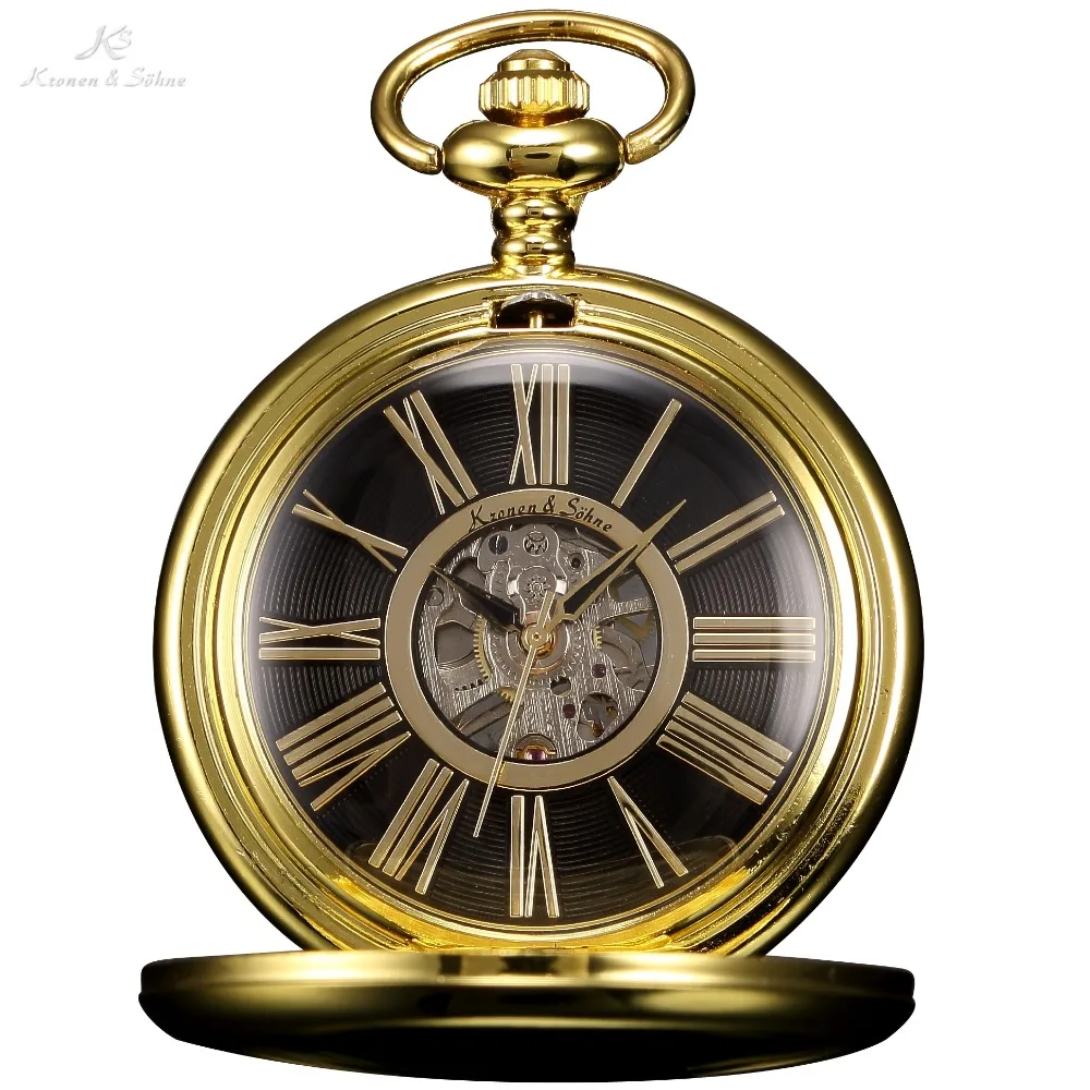

KS Retro Black Skeleton Roman Number Dial Silver Case Round Face Analog Male Hand Wind Clock Men Mechanical Pocket Watch /KSP034