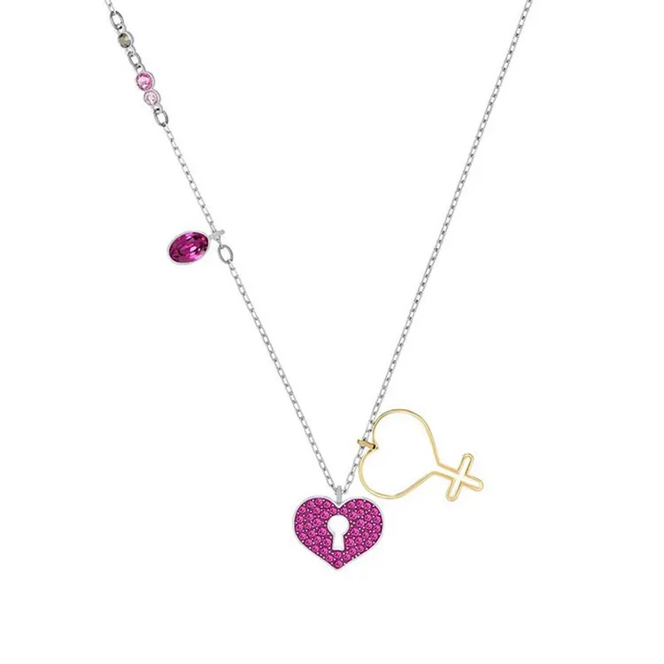 

s925 Sterling Silver Necklaces Crystal Purple Love Key Lock Pendants Female Clavicle Chain Choker Necklace For Women Best Gift