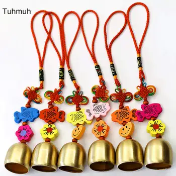 

3pcs/lot Painted Wood Fish Copper Wind Chimes Chinese Traditional Decorating Knot for Home Decoration Car Pendant Random Colors