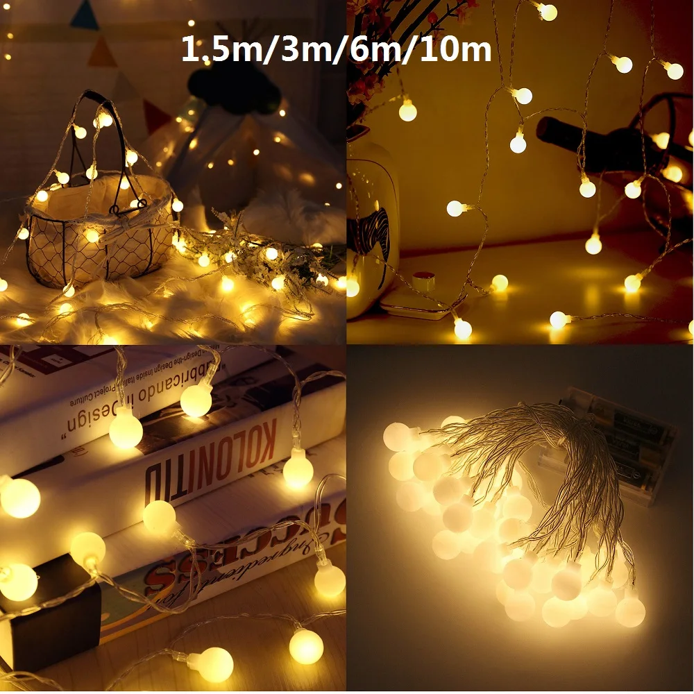 

3m 6m 10m LED Fairy Garland Ball String Light AA Battery Operated Copper Wire Christmas String Light for Indoor Outdoor Decor
