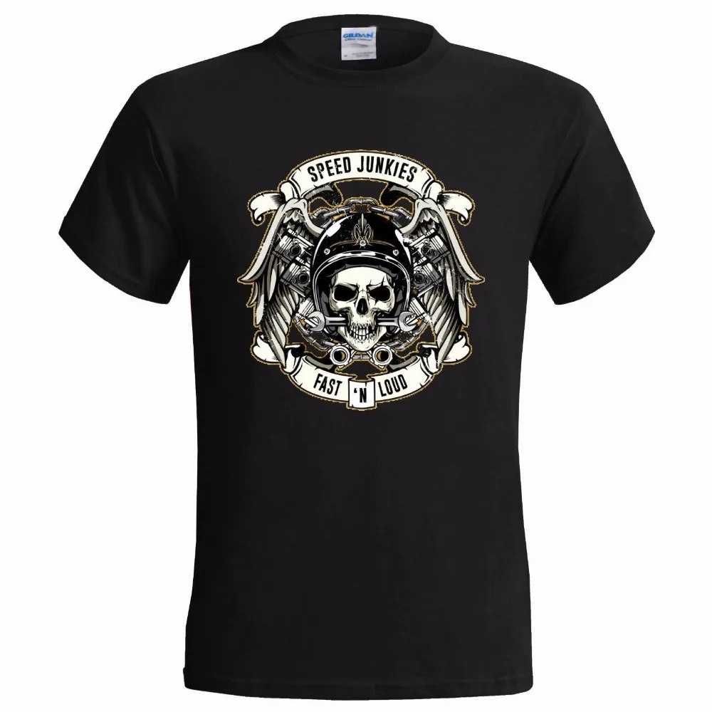 cheap Speed Junkies Biker Logo Mens T Shirt Classic Motor Bike Chopper Bike 2019 Fashion Retro Summer Mens Print T Shirt Design